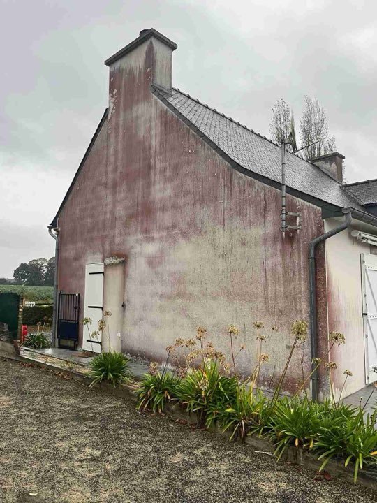 Pignon de maison noirci avant nettoyage